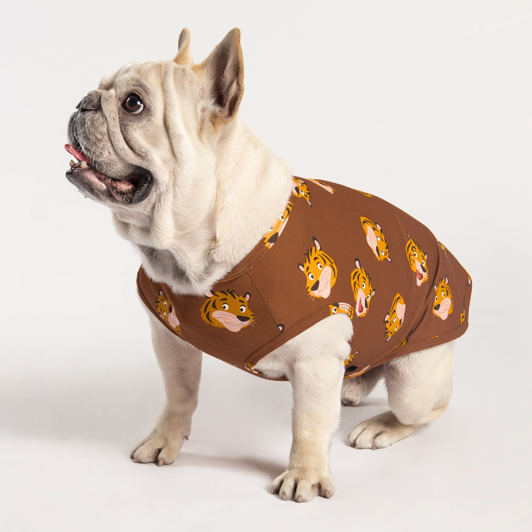 French Bulldog in Tiger Prints Shirt - Animal Prints Dog Outfit - Fitwarm Dog Clothes