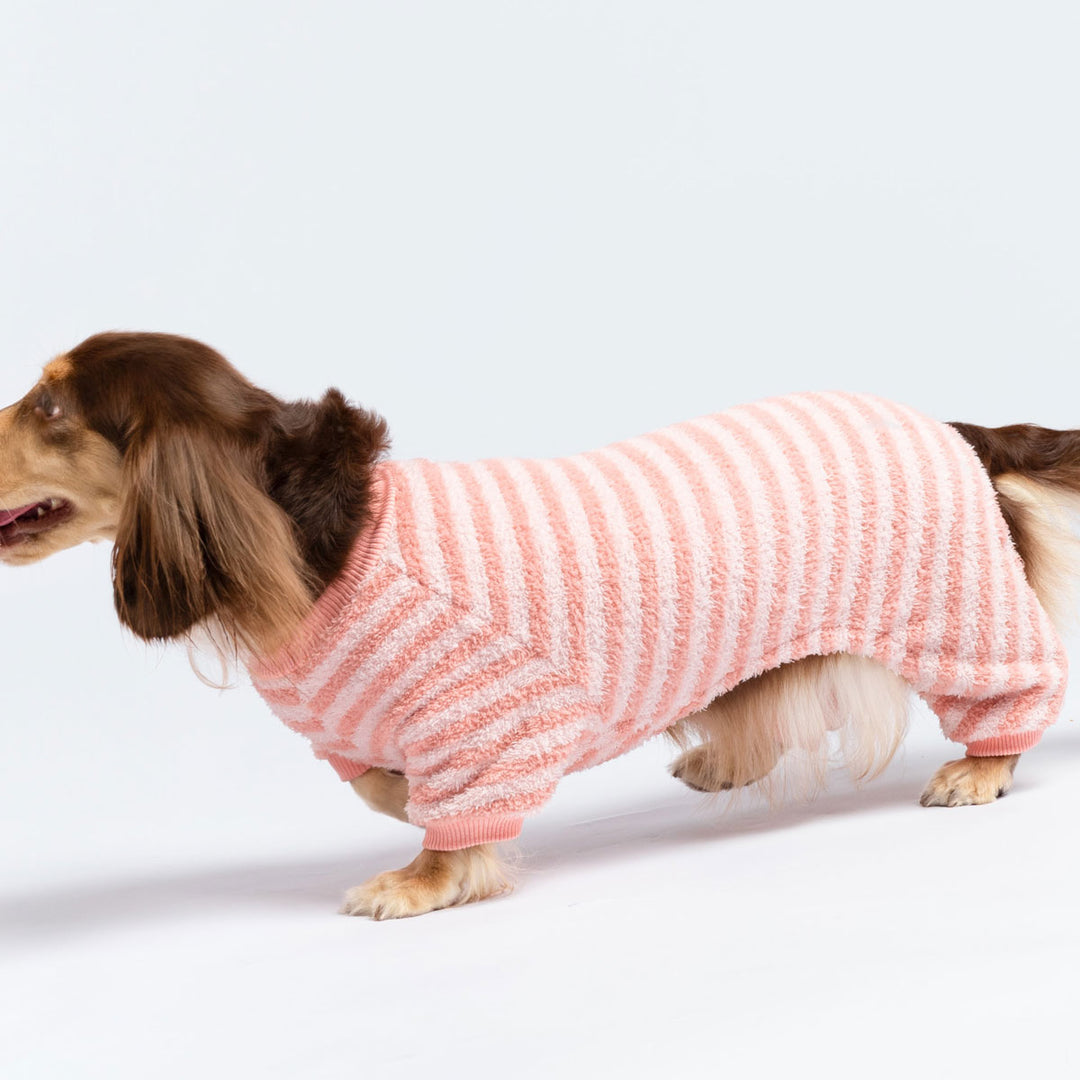 Pink Striped Fleece Dog Pajamas - Fitwarm Dog Onesie