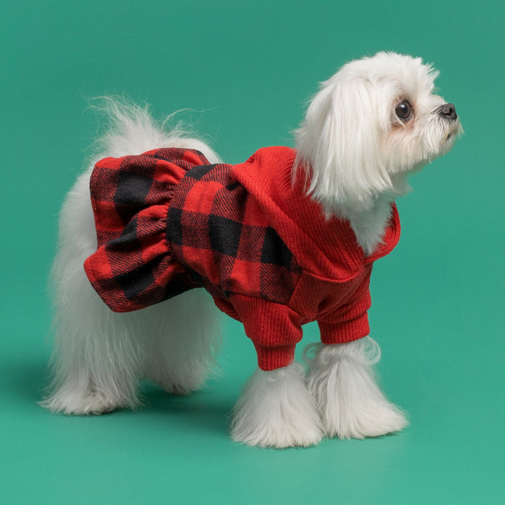 Winter Plaid Dog Hooded Dress - Fitwarm Dog Clothes