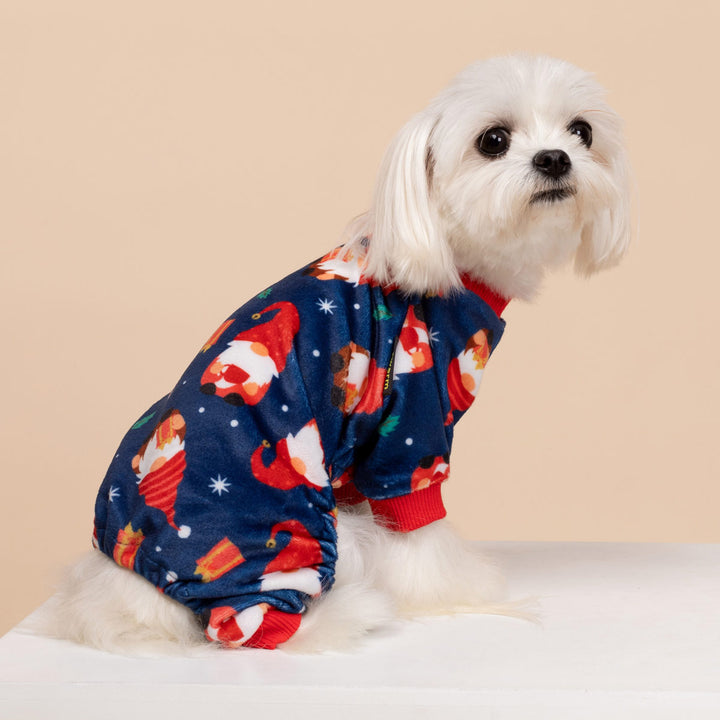 Festive Dog Pajamas with Funny Gnome Prints - Fitwarm Dog Christmas Clothes