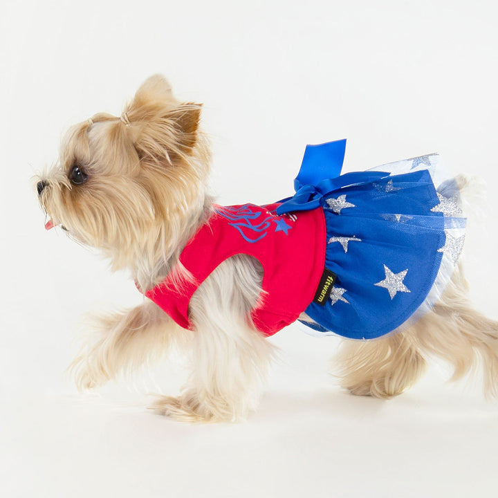 Patriotic Dog Dress with Stars for Yorkie - Fitwarm Dog Clothes