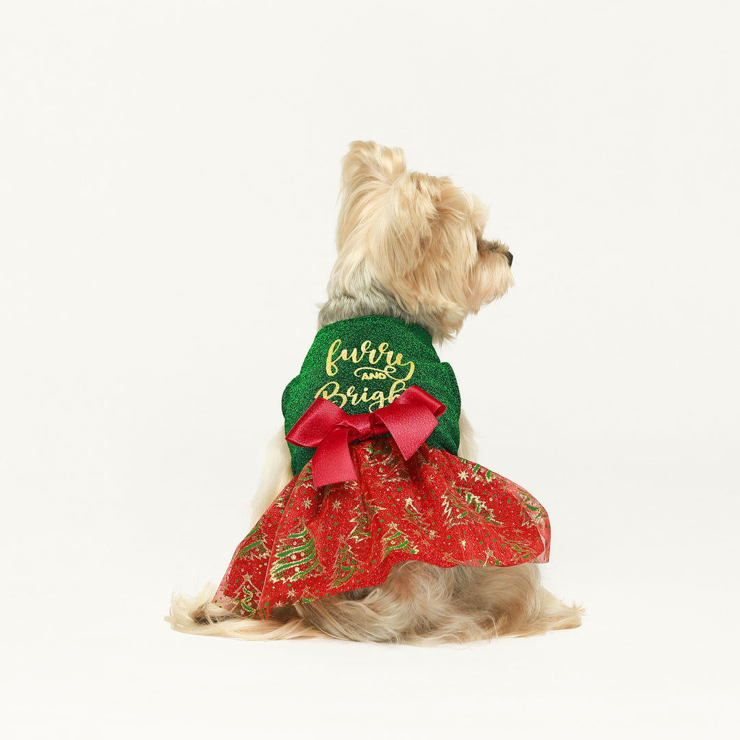 Shining Christmas Dog Dress with Charming Bowknot - Fitwarm Dog Clothes