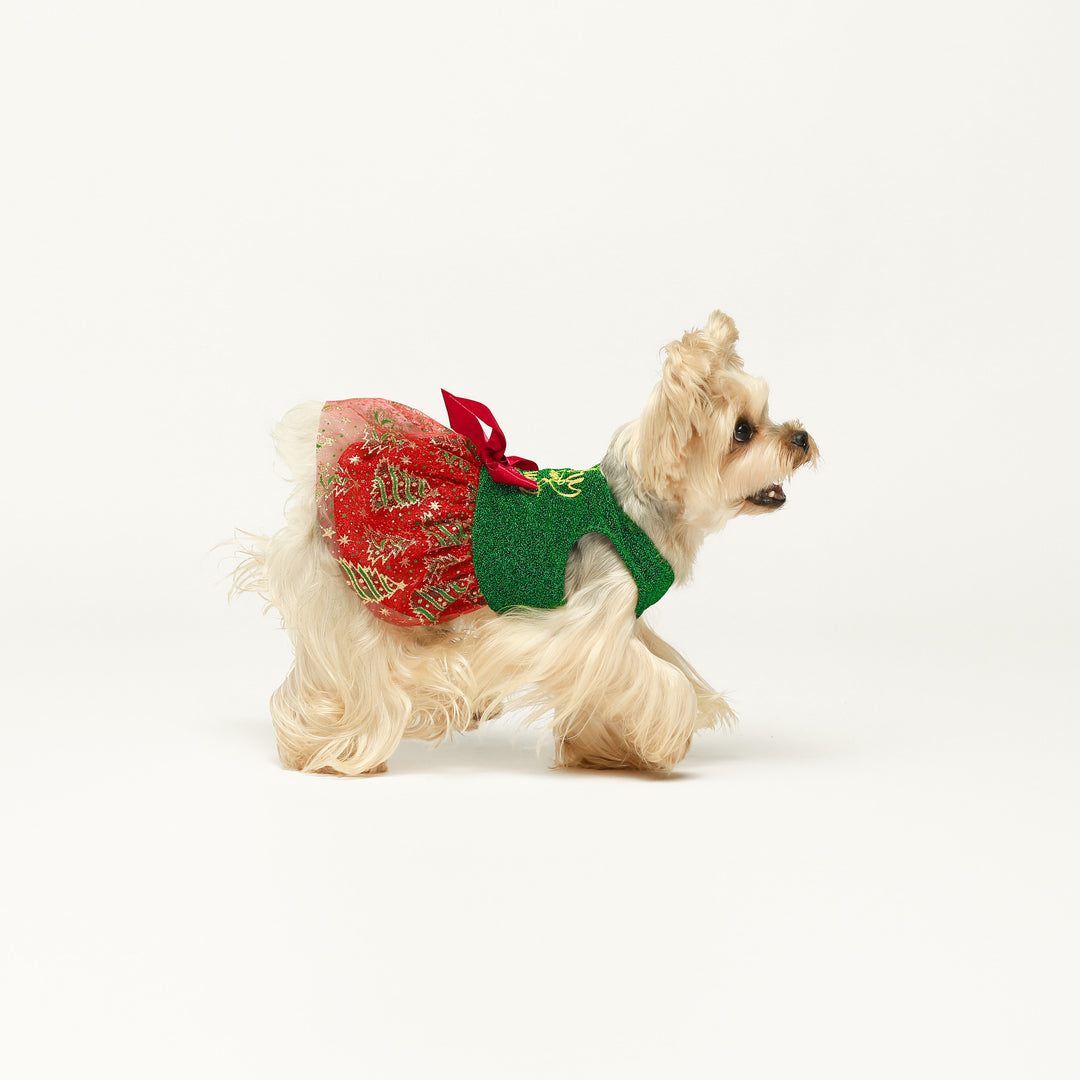 Yorkie in a Shinning Christmas Dog Dress - Fitwarm Christmas Outfit