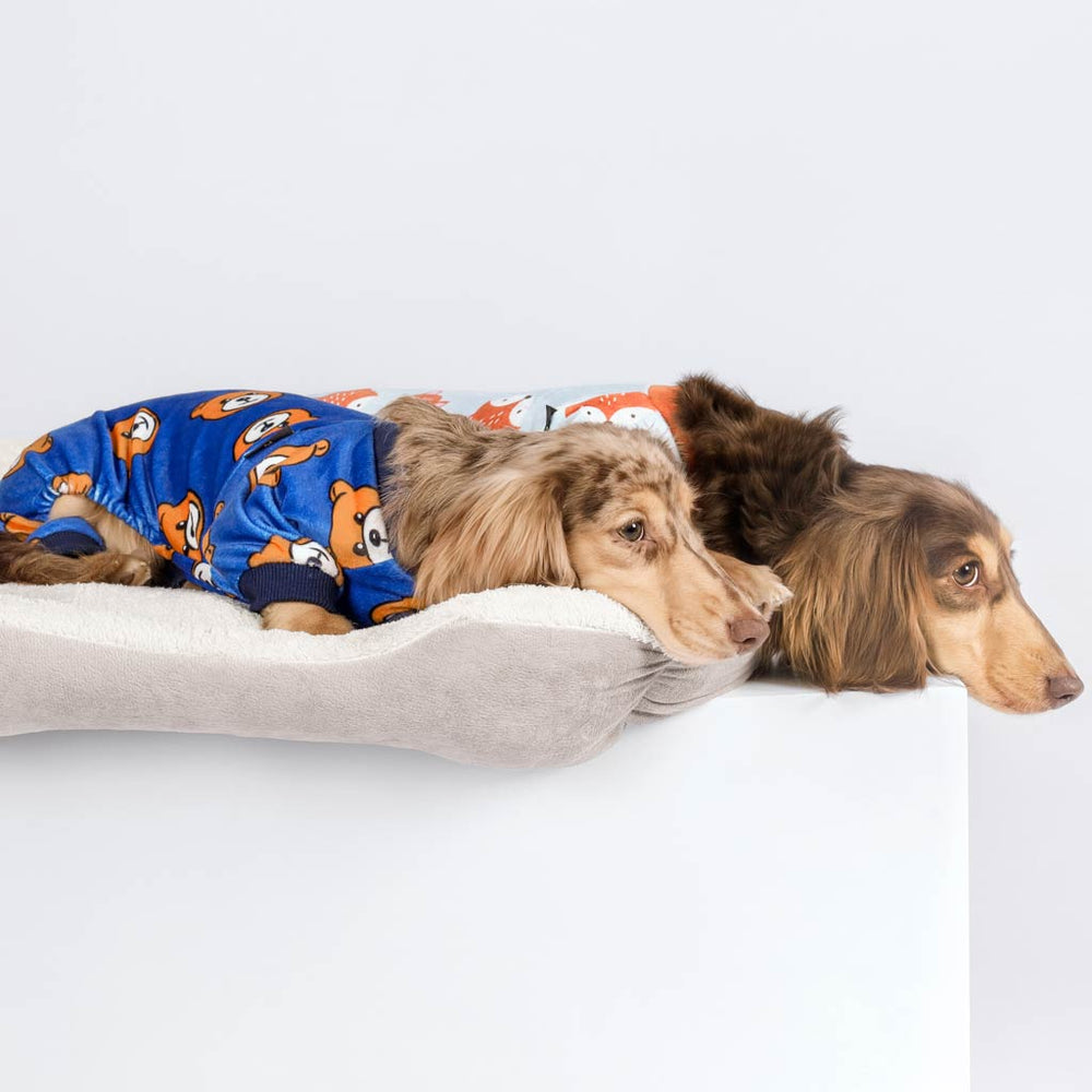 Blue and Orange Animal Themed Dog Footie Pajamas for Dachshunds - Dachshund Apparel for Dogs - Fitwarm Dog Clothes