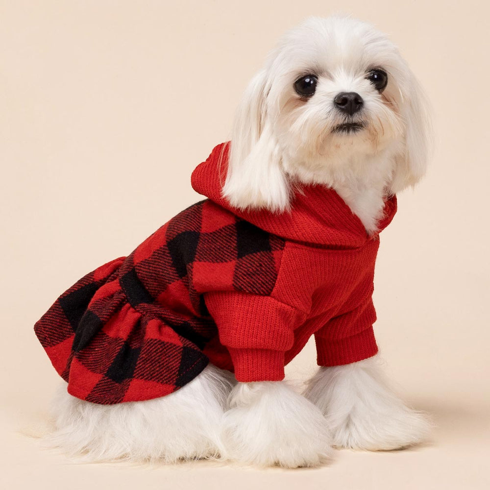 Classic Plaid Dog Hooded Dress - Fitwarm Dog Clothes