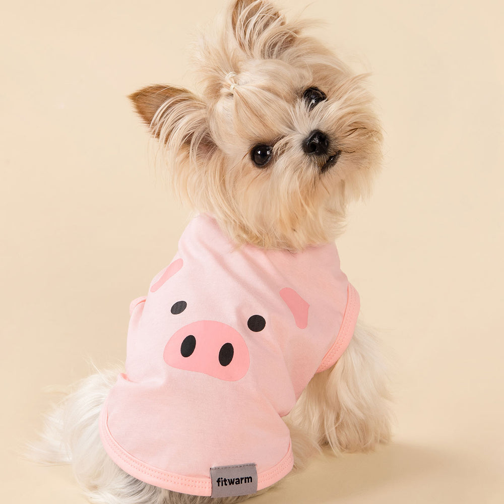 Yorkie in a Summer Dog Shirt with Cute Pig Print - Fitwarm Dog Clothes