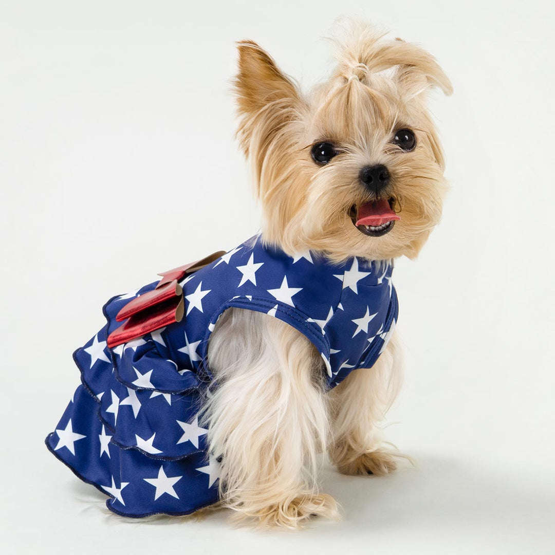 Classic Red White Blue Star Dog Dress for Yorkie - Fitwarm Dog Clothes