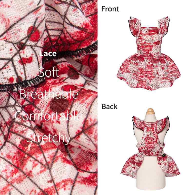 Red and White Spiderweb Pattern Dog Dress for Halloween - Fitwarm Dog Clothes