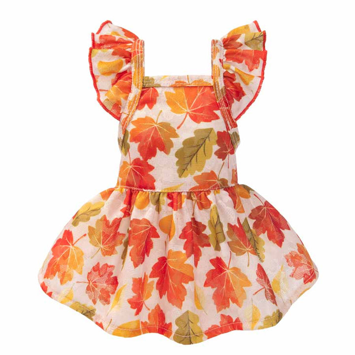 Ruffle Dog Dress with Maple Prints - Fitwarm Dog Clothes