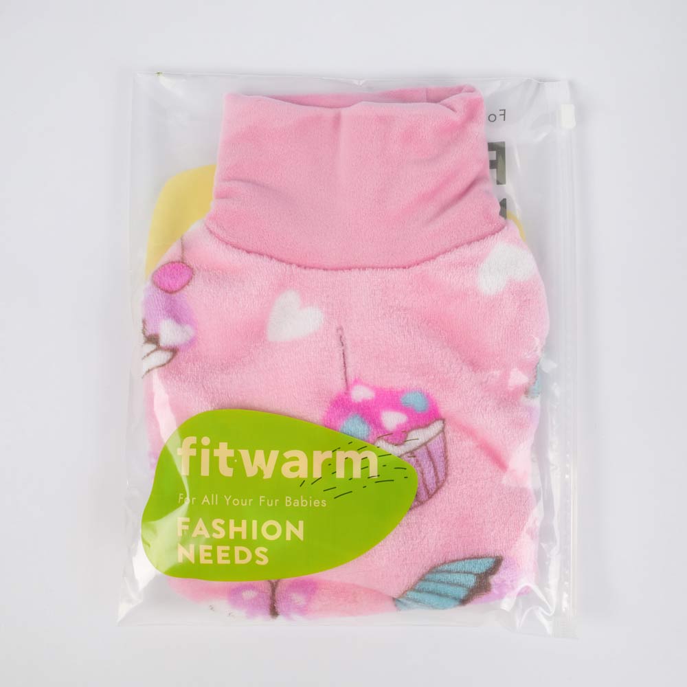 Turtleneck Dog Fleece Sweater with Cupcake Prints - Fitwarm Dog Clothes