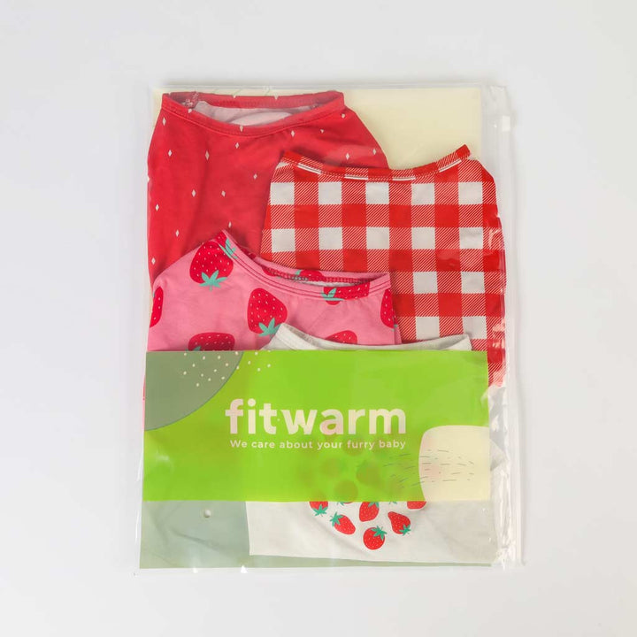 4 Pack Strawberry Themed Dog Shirts - Fitwarm Dog Clothes