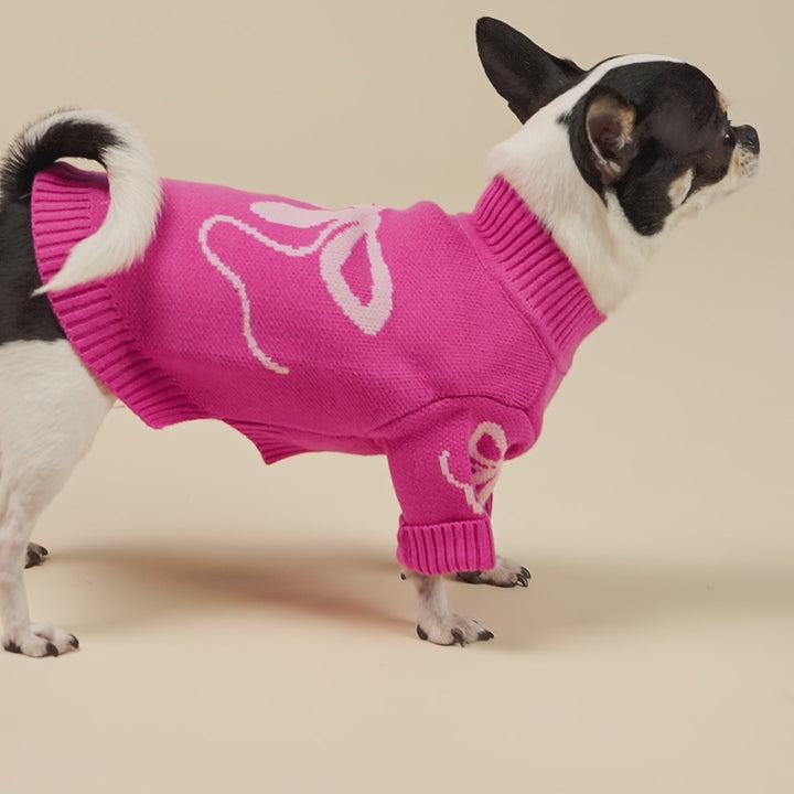 Valentine Pink Bowknot Dog Sweater - Fitwarm Dog Valentine Outfit